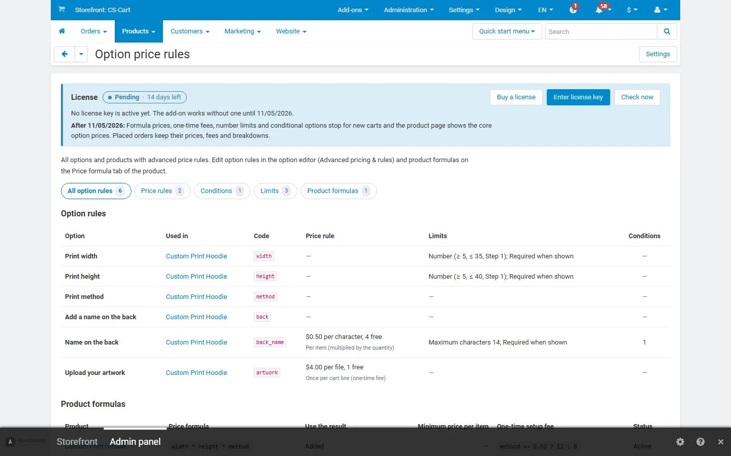 The overview page