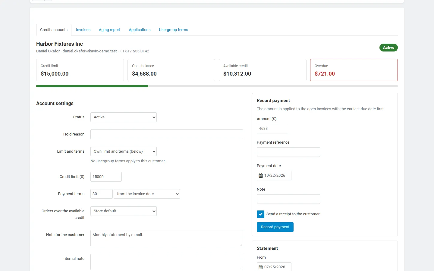 Credit account page