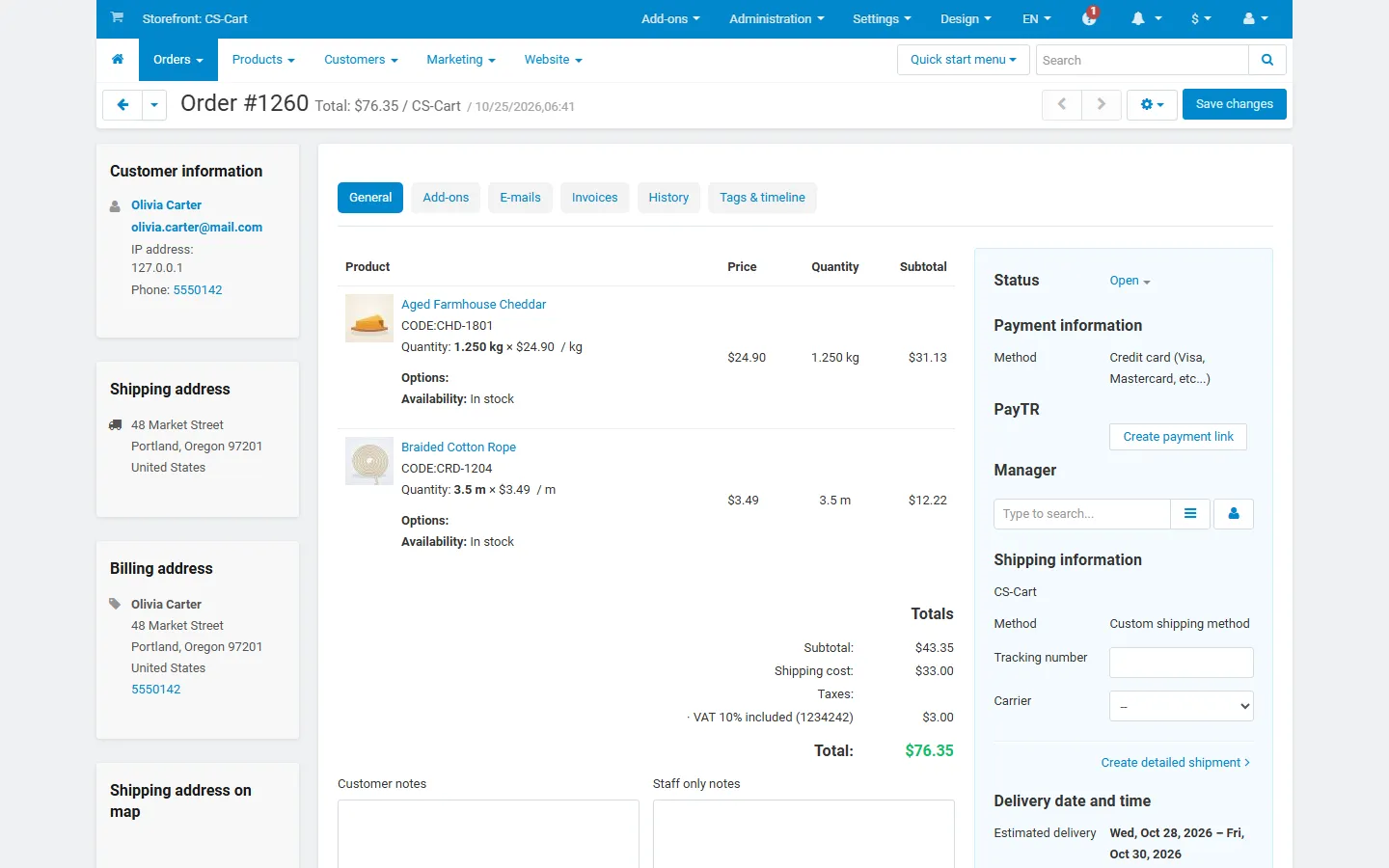 Admin order page
