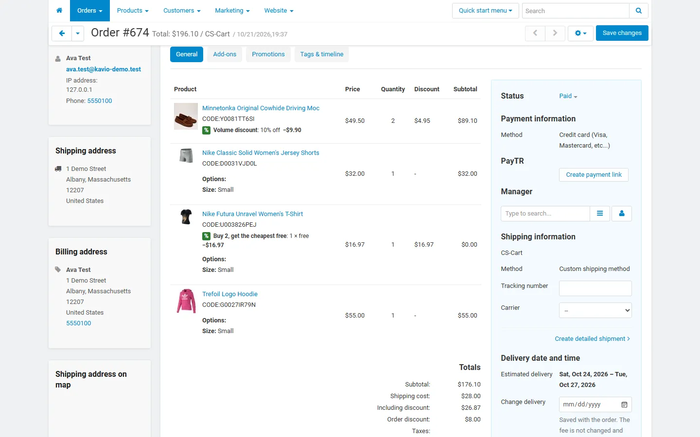 Order details in the admin panel with the discount notes