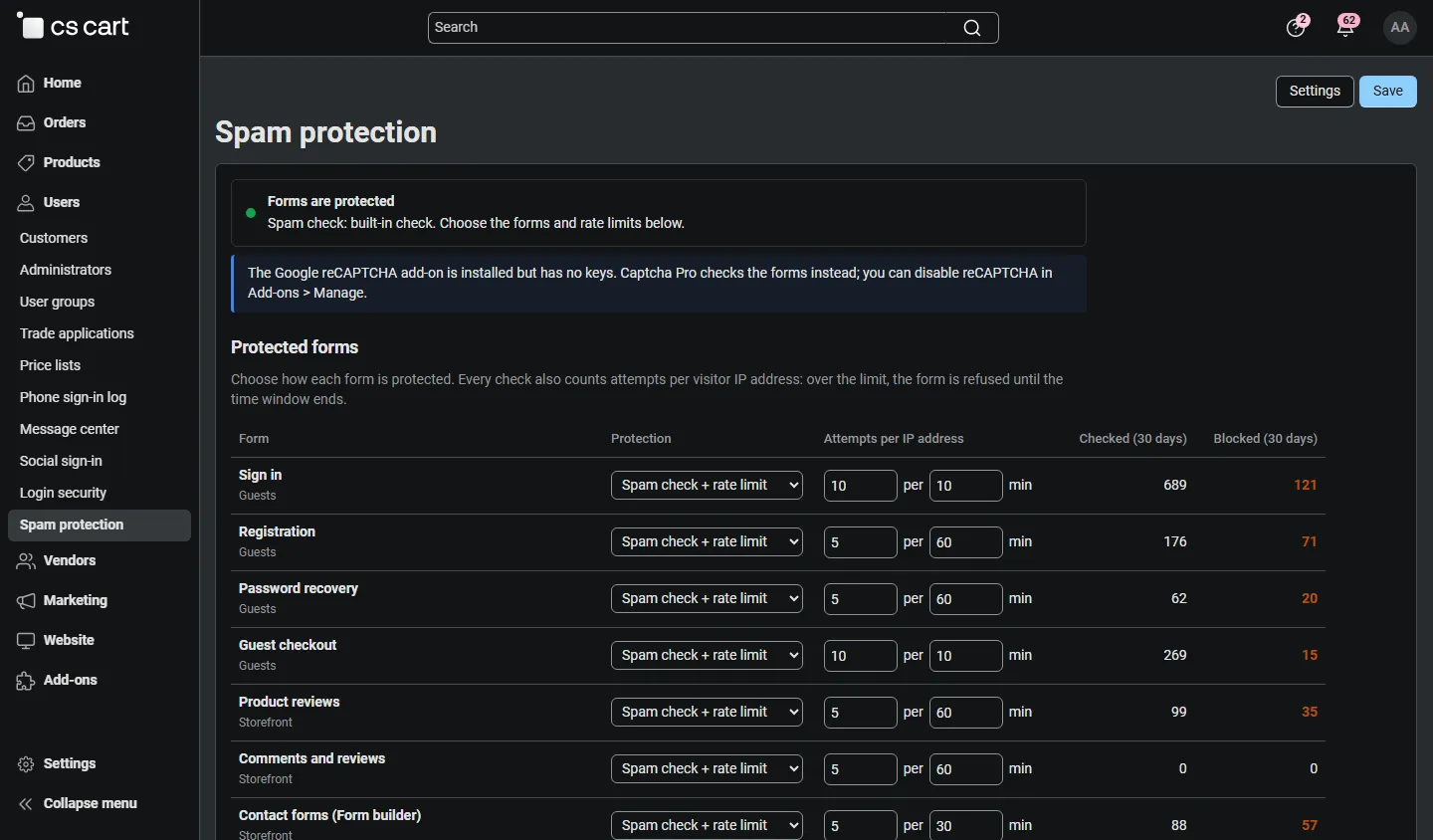 Spam protection page