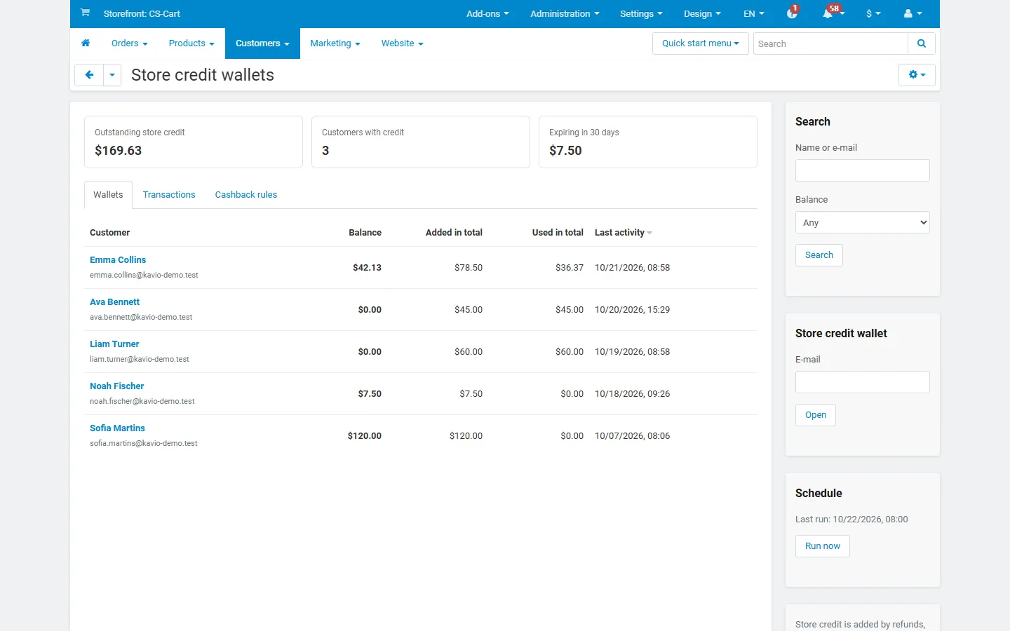 Store credit wallets