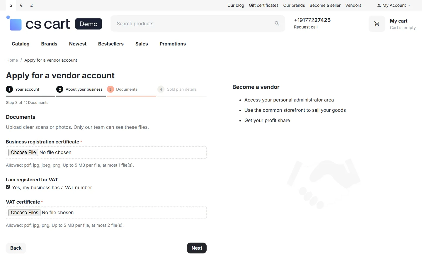 Storefront: the documents step with file upload