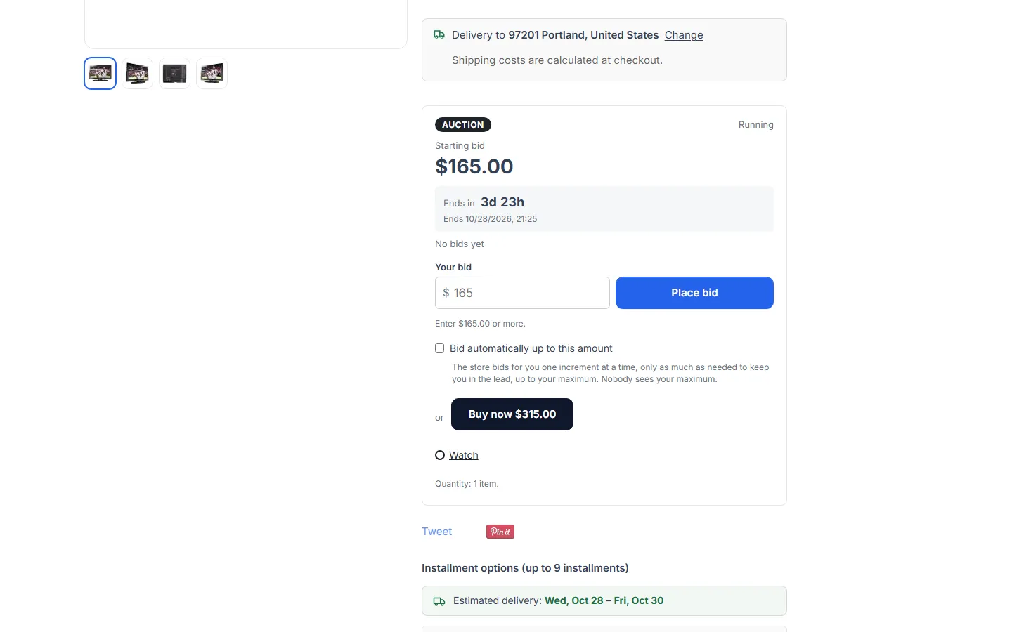 Bid form with automatic (maximum) bid and Buy Now.