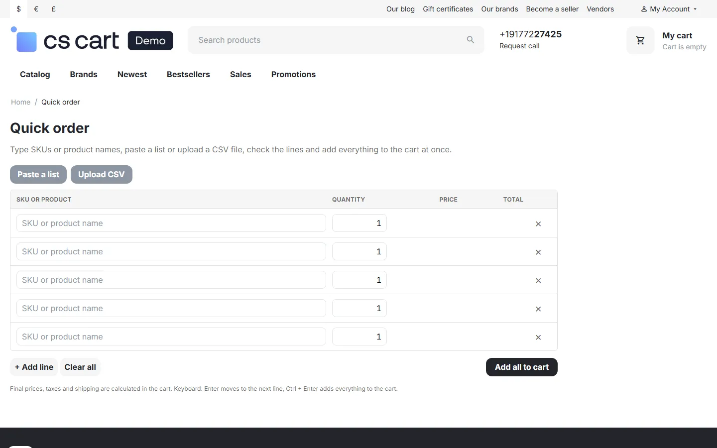 Guest view: the form without Reorder and My lists.