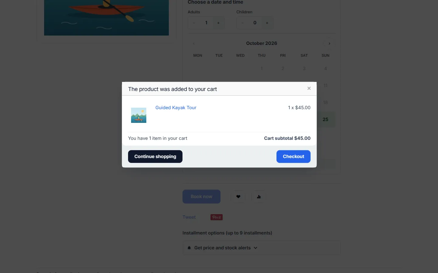 Booking added to the cart.