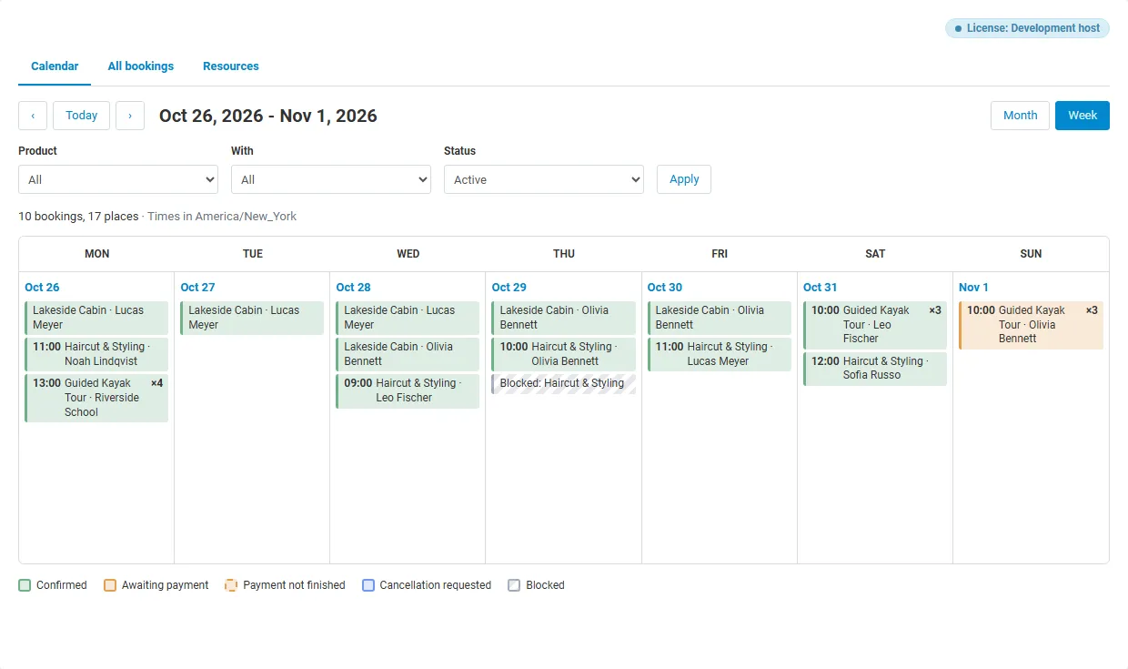 Bookings calendar