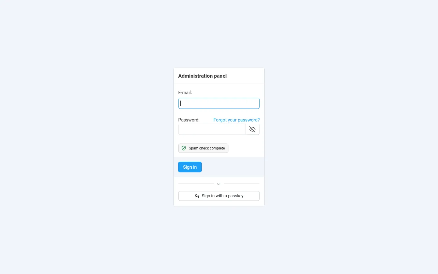 Admin panel sign-in with the check inside the sign-in box.