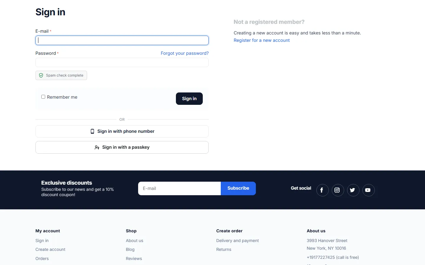 CS-Cart 4.17 storefront sign-in with the built-in check.