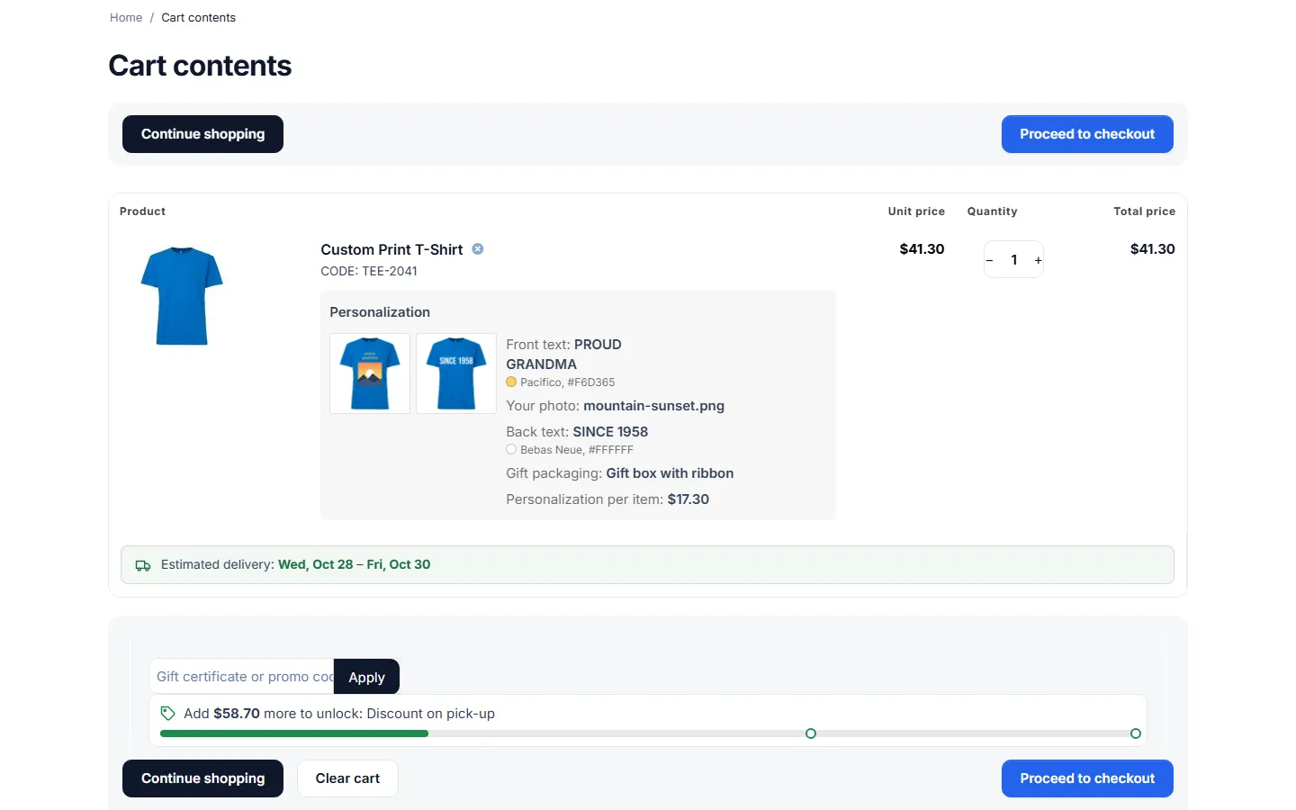 Cart with proof thumbnail