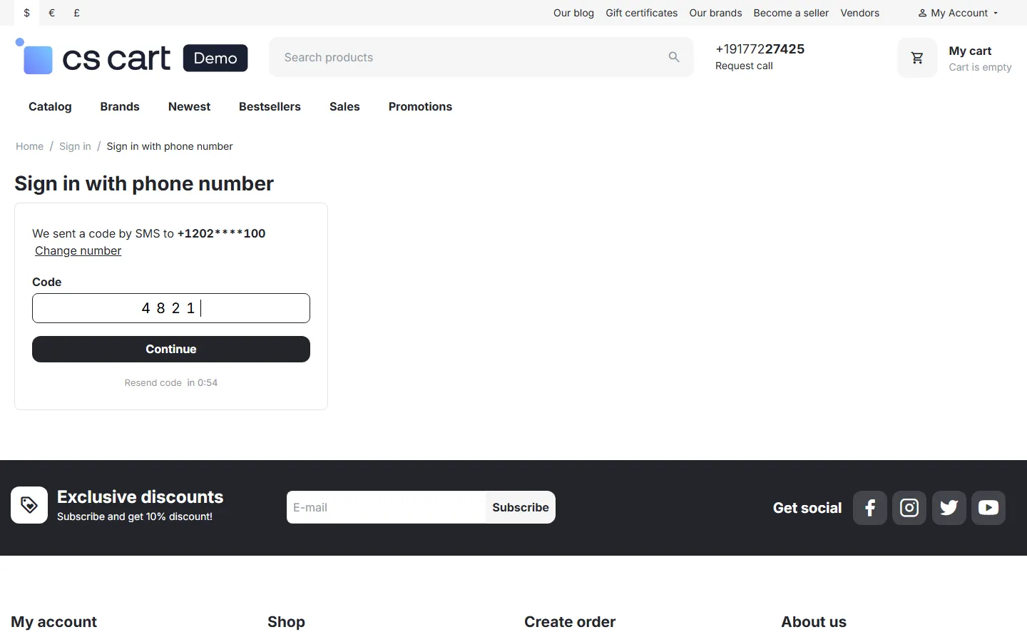 Sign in with phone number: the code step