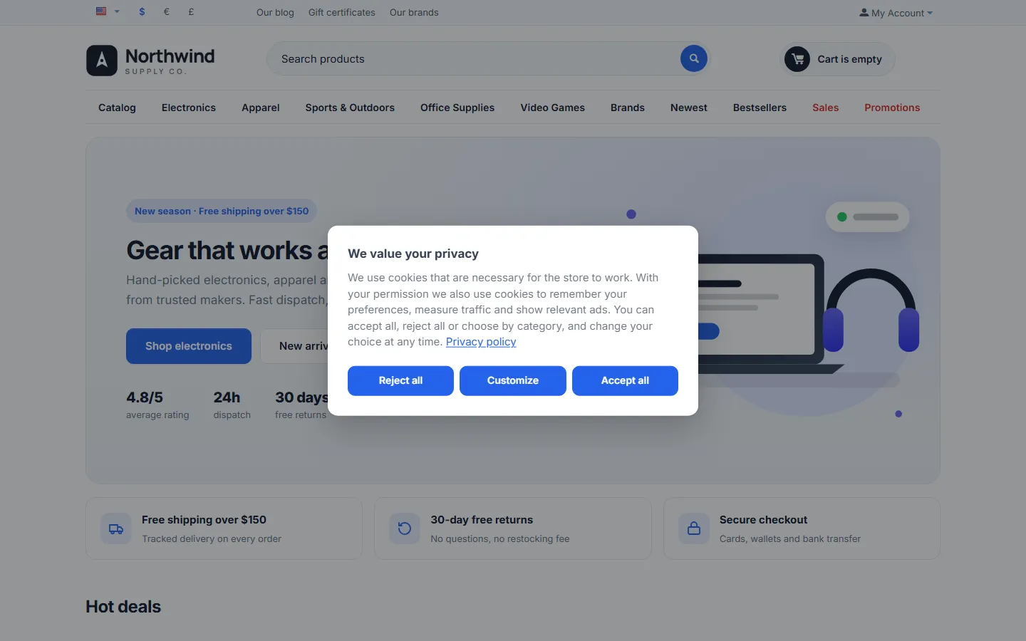 Popup layout centered over the dimmed page.