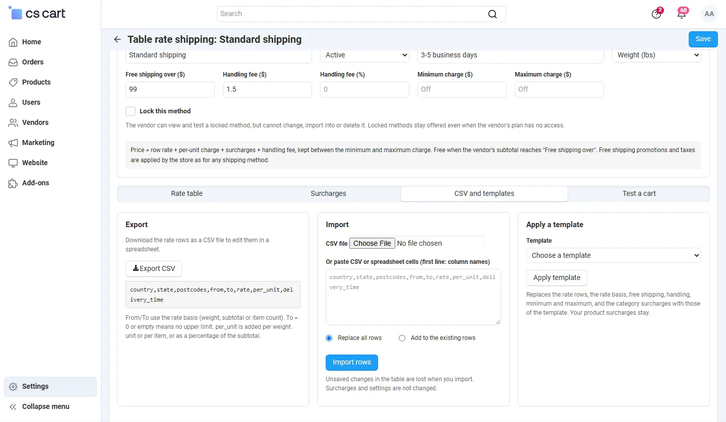 CSV and templates