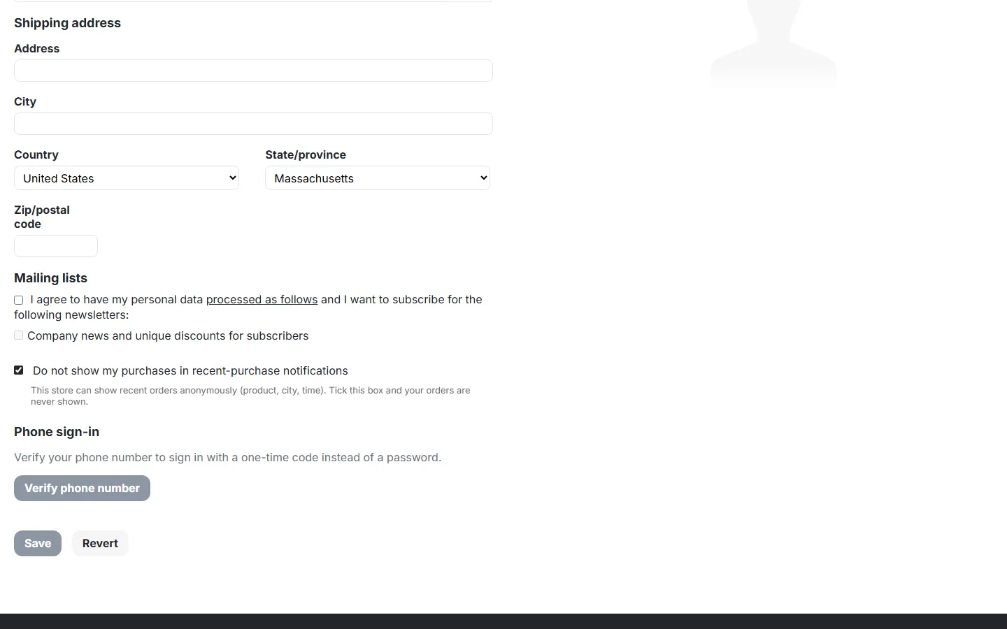 Customer opt-out in the profile