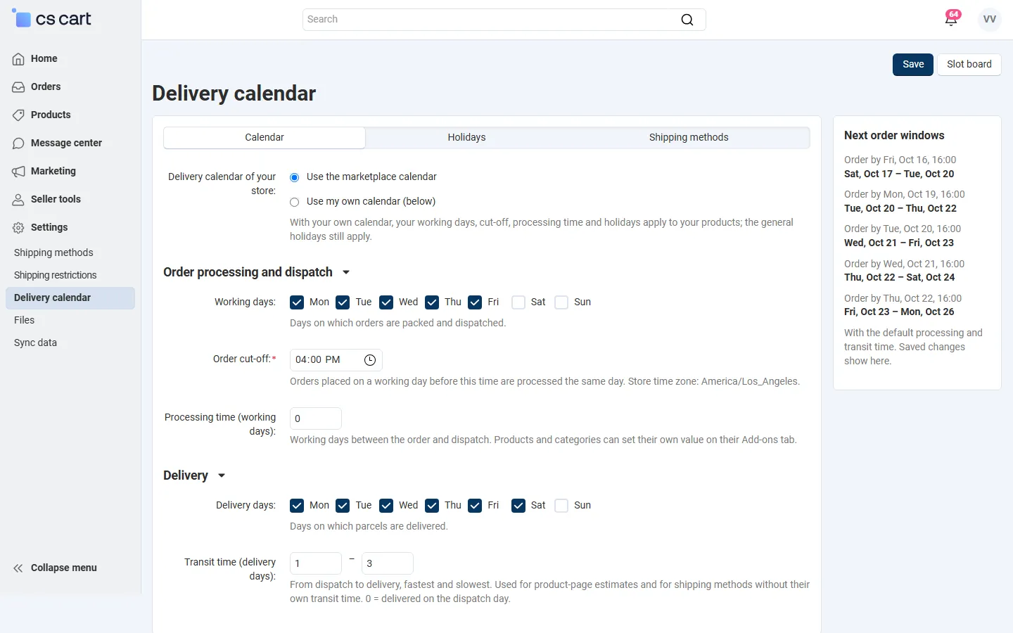 Vendor panel: use the marketplace calendar or an own calendar.