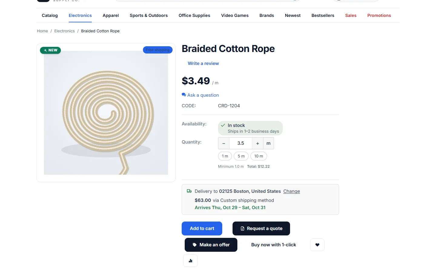 Product sold by length: 3.5 m in steps of 0.5 m.
