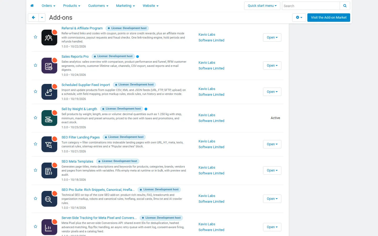 Add-ons list with the add-on active (placeholder icon until integration).