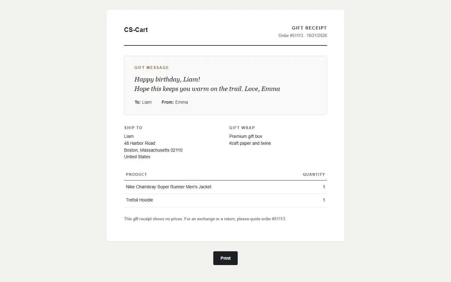 Gift receipt