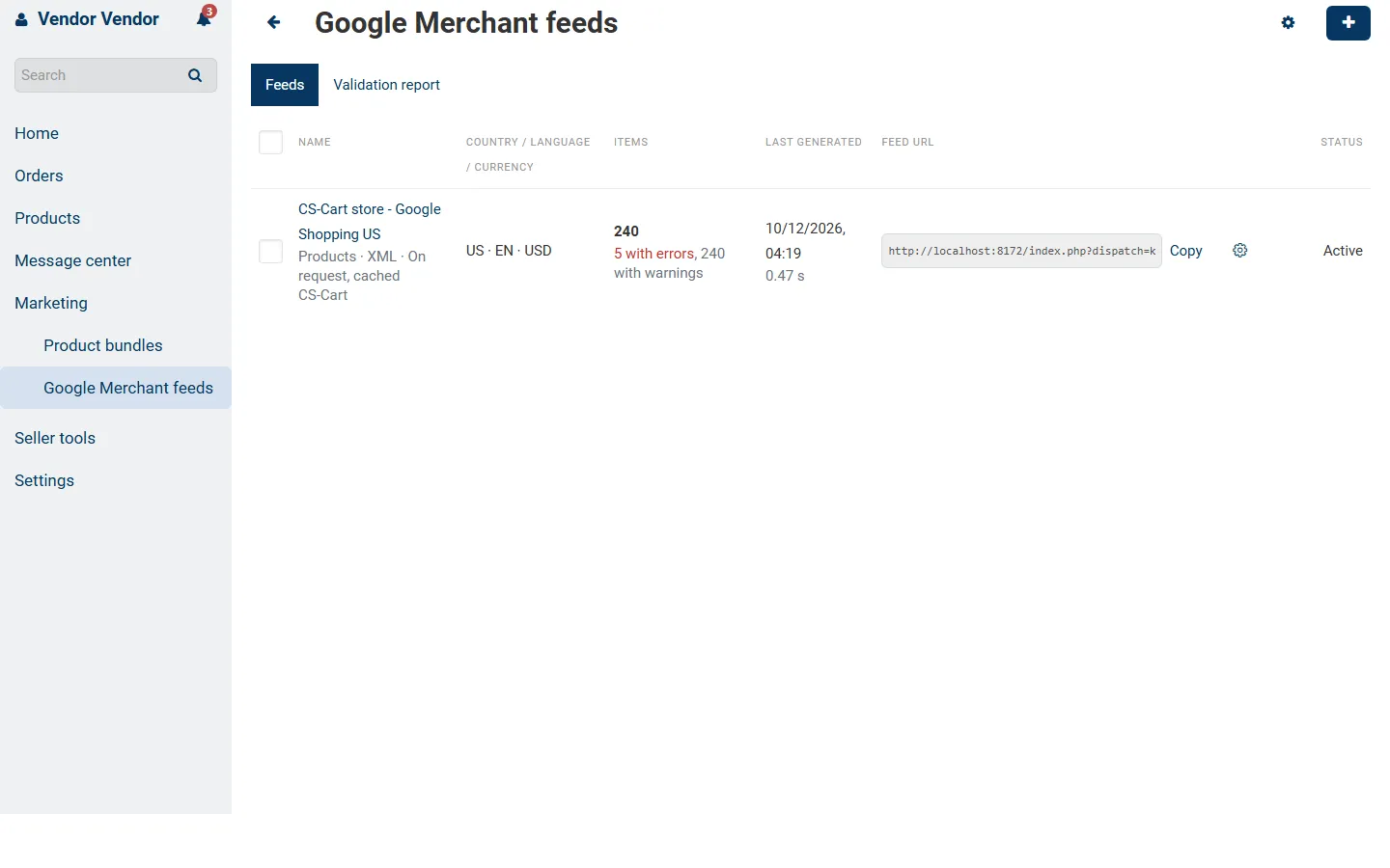 Multi-Vendor vendor panel: the vendor’s own feed list.