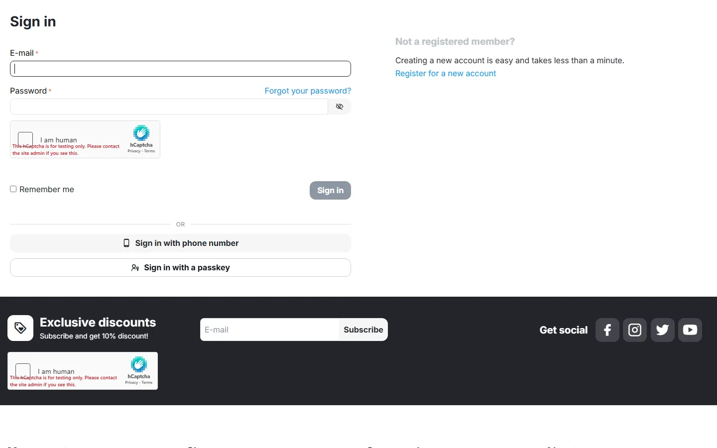 Sign-in form with hCaptcha