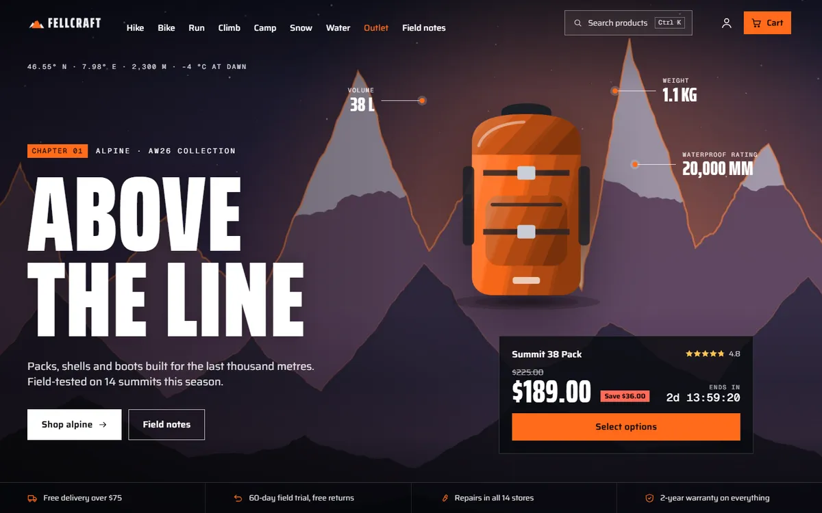Ridge, Dusk style, home page
