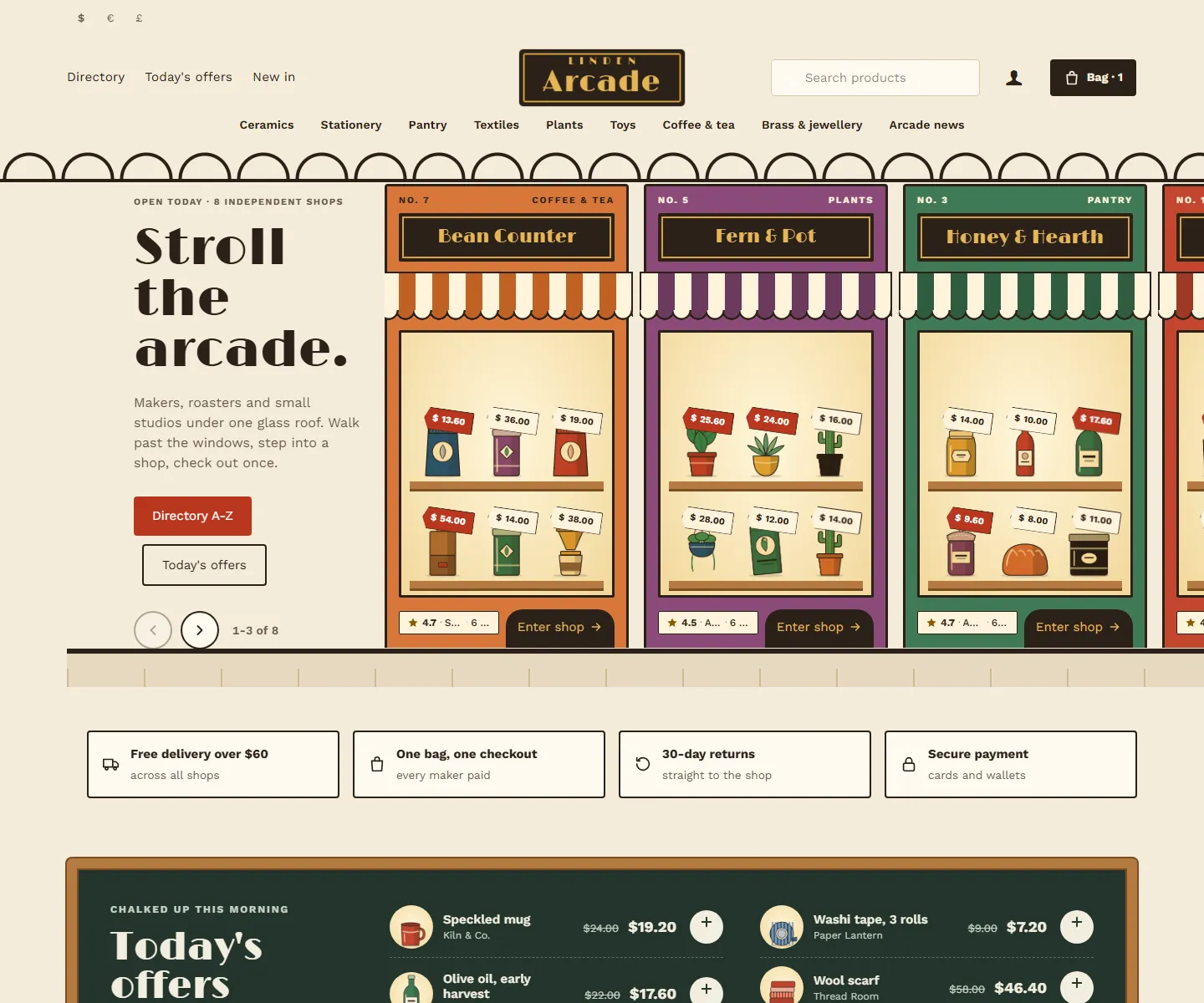 Arcade, Lantern style, home page