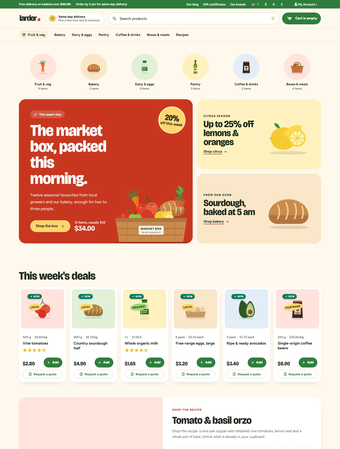 Pantry, Market style, home page