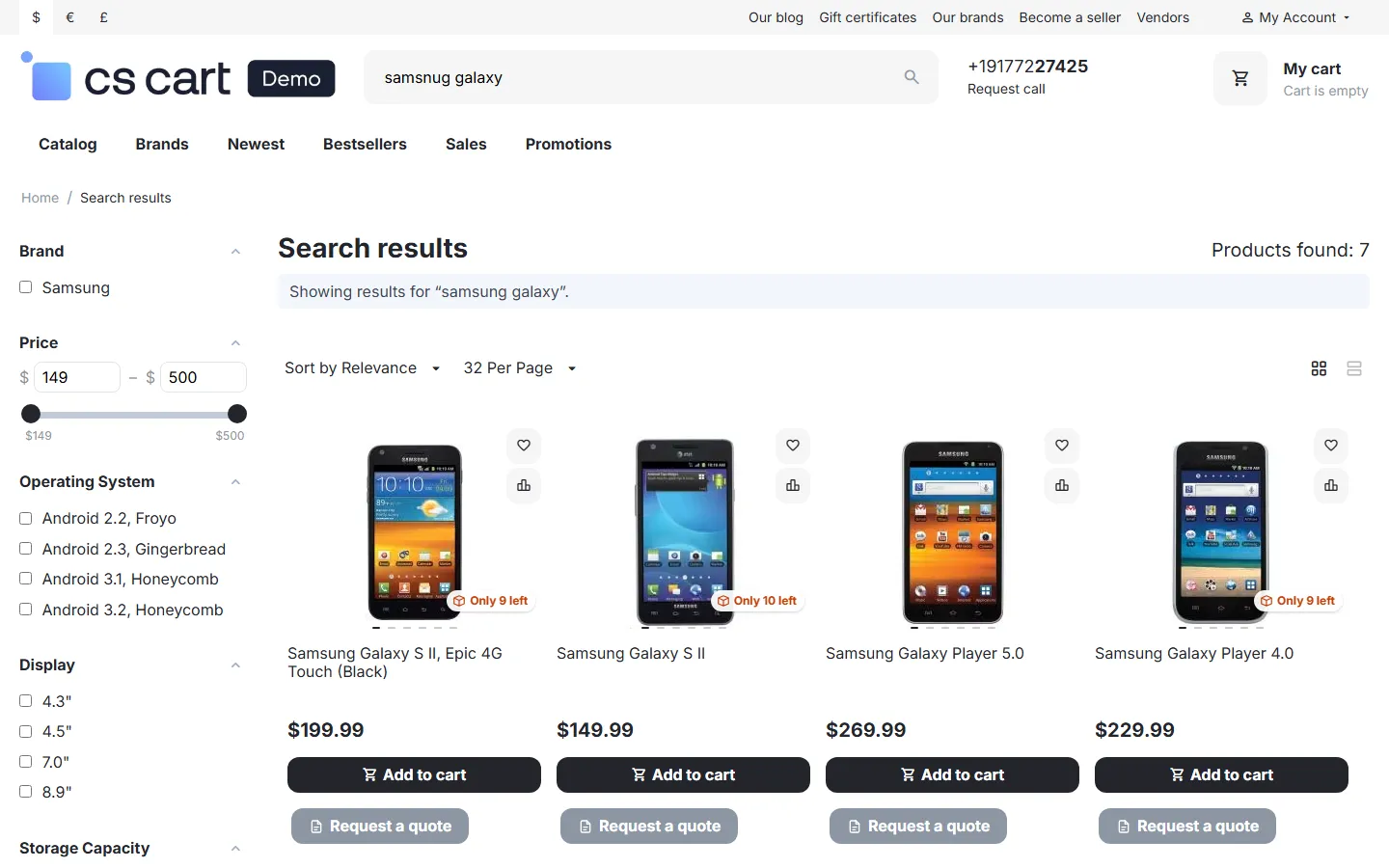 Results page: corrected search sorted by relevance, filters kept.