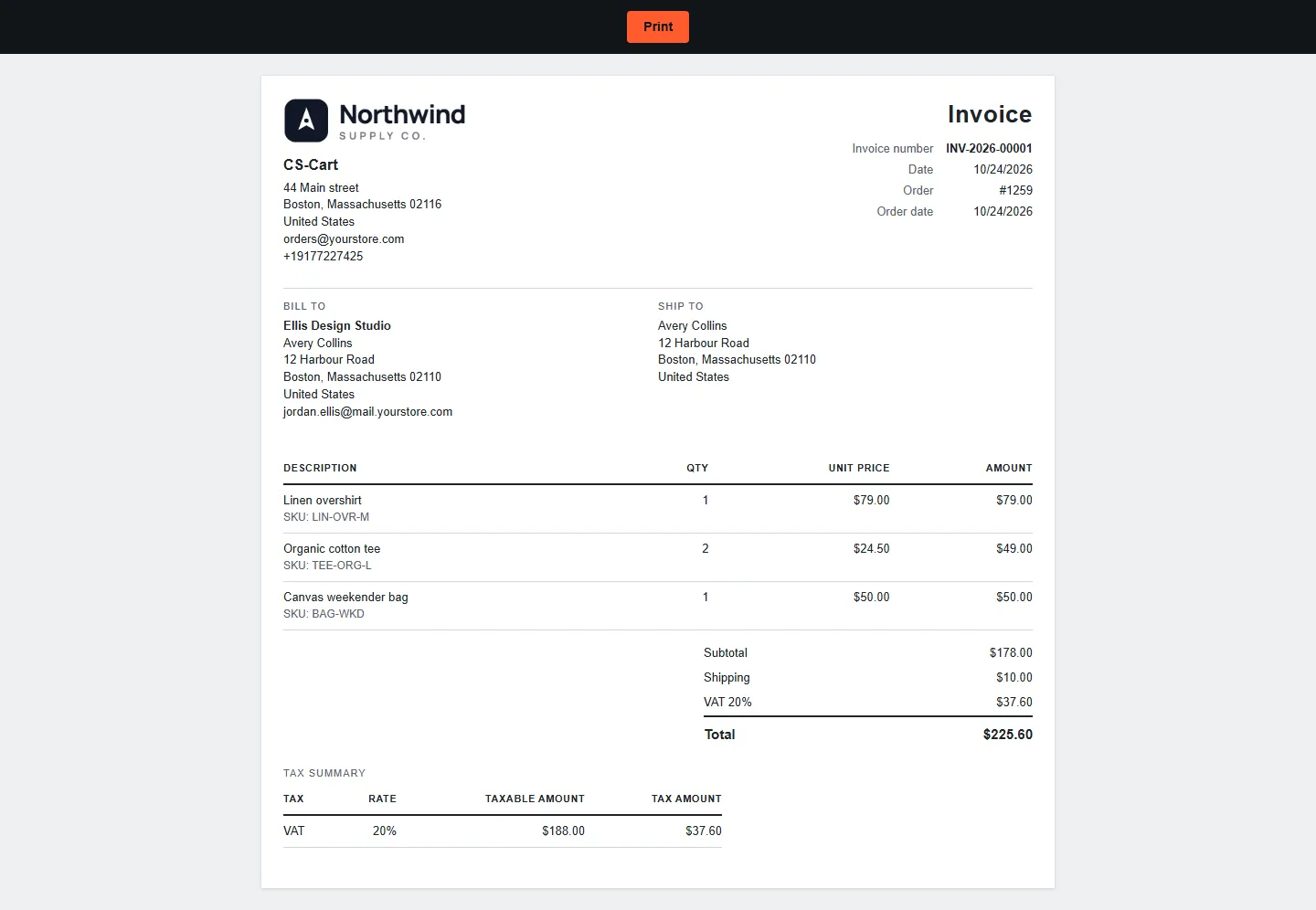 Invoice print view