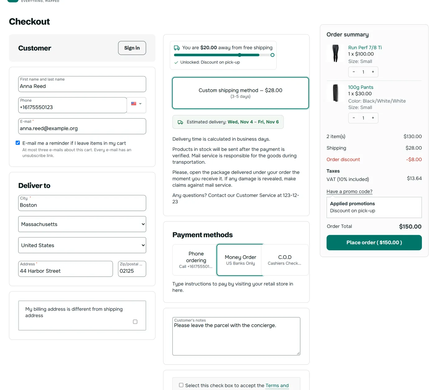 Three column checkout with the order summary on the right