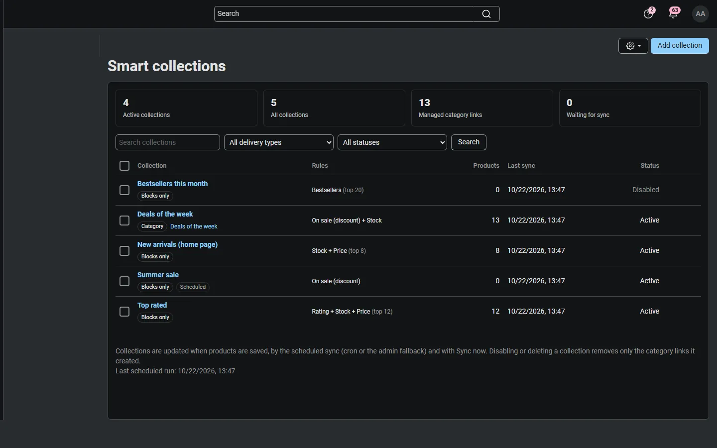 Smart collections list
