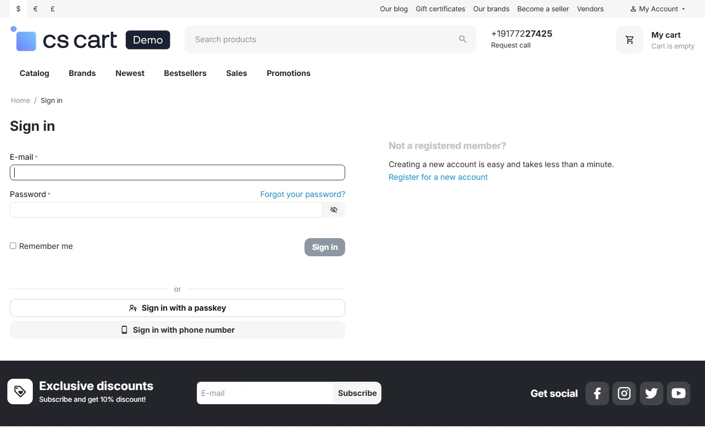 Sign-in page with “Sign in with a passkey” next to the phone sign-in.