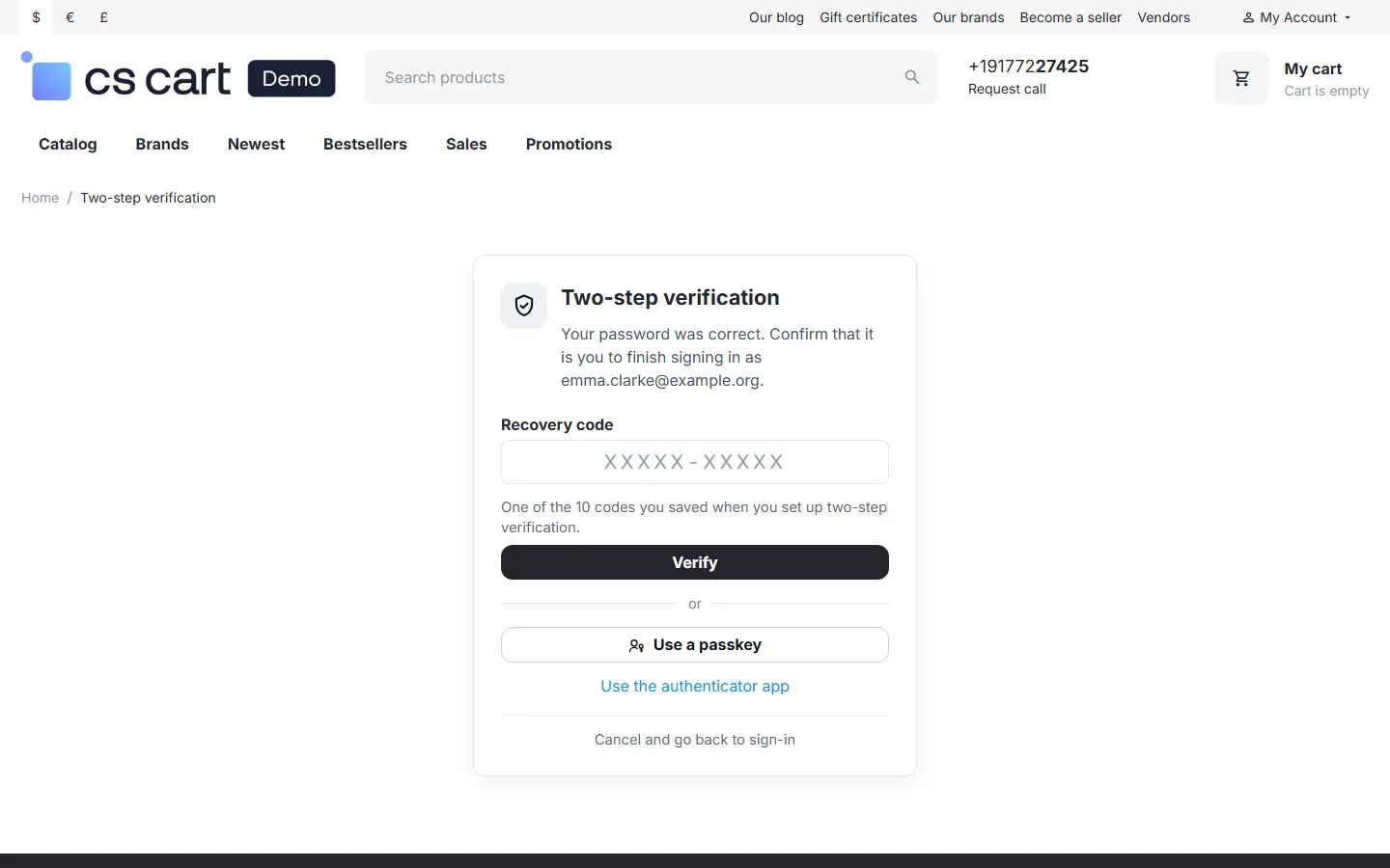 Second step with a recovery code.