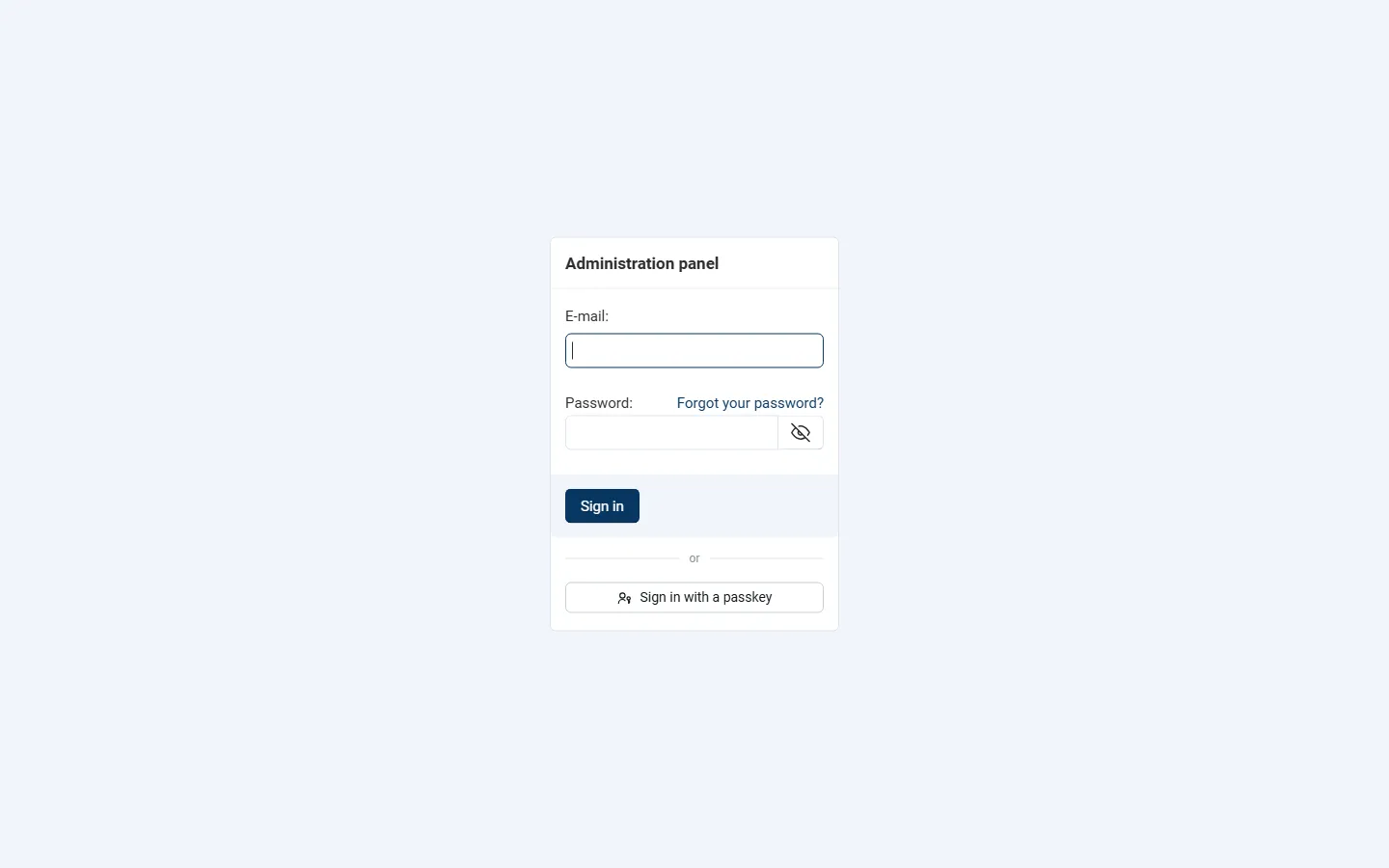 Vendor panel sign-in with “Sign in with a passkey” (Multi-Vendor).