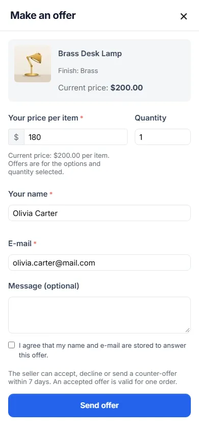 Phone (390 px): full-screen offer dialog.