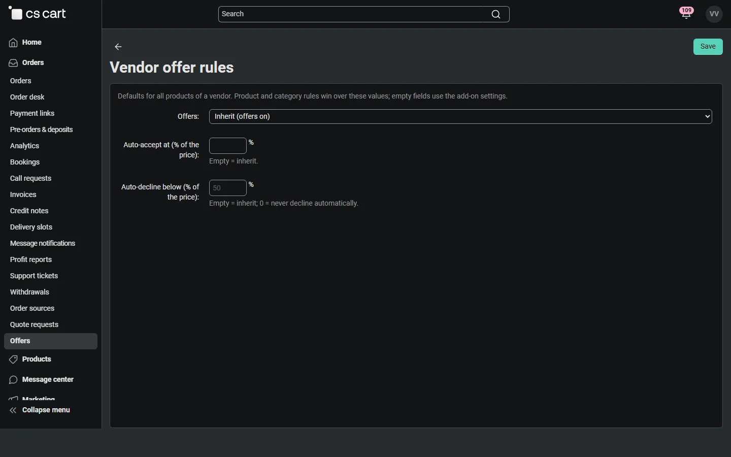 Vendor panel (mv421): vendor offer rules.