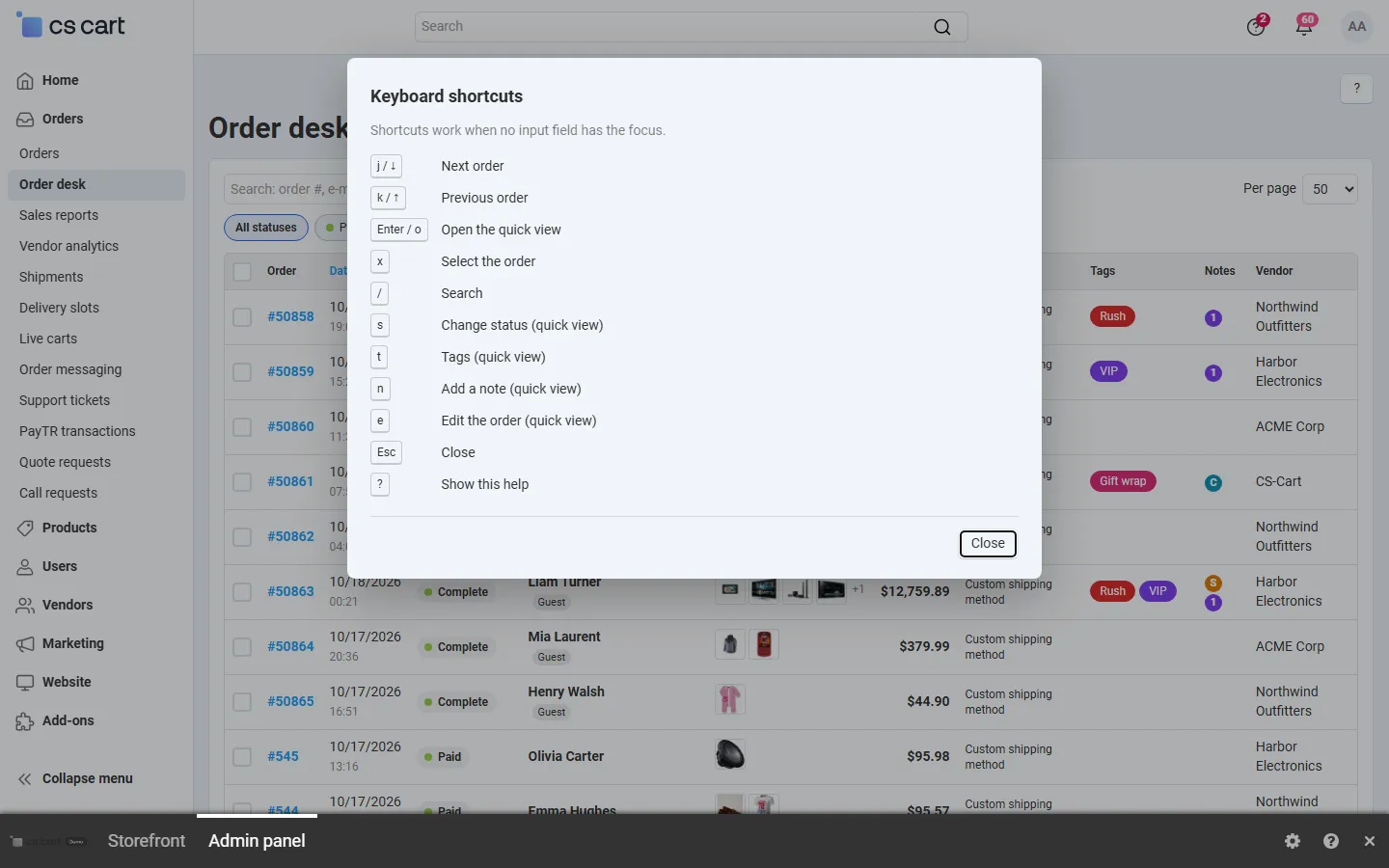 Keyboard shortcuts help.
