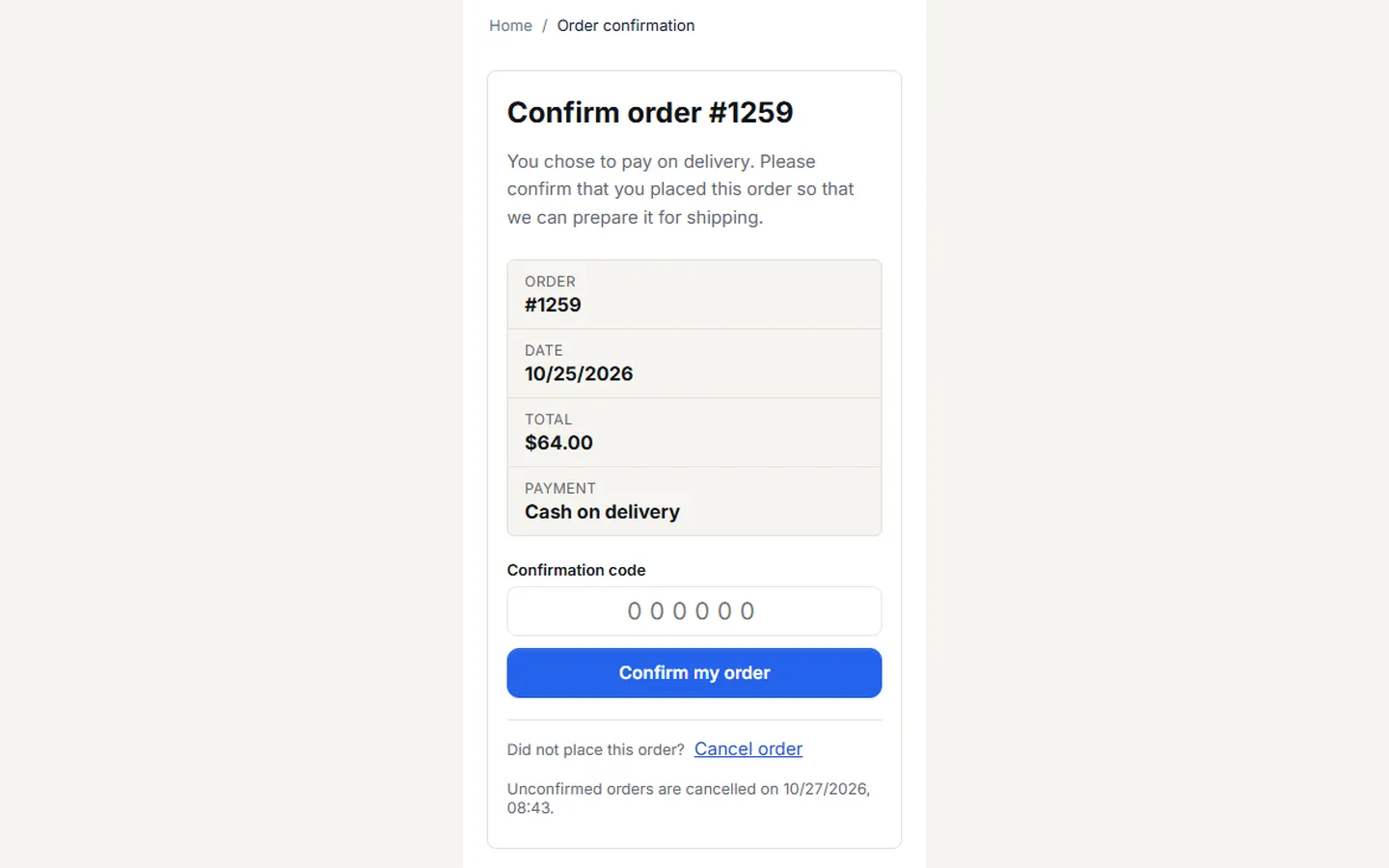 Phone (390 px): confirmation by code.
