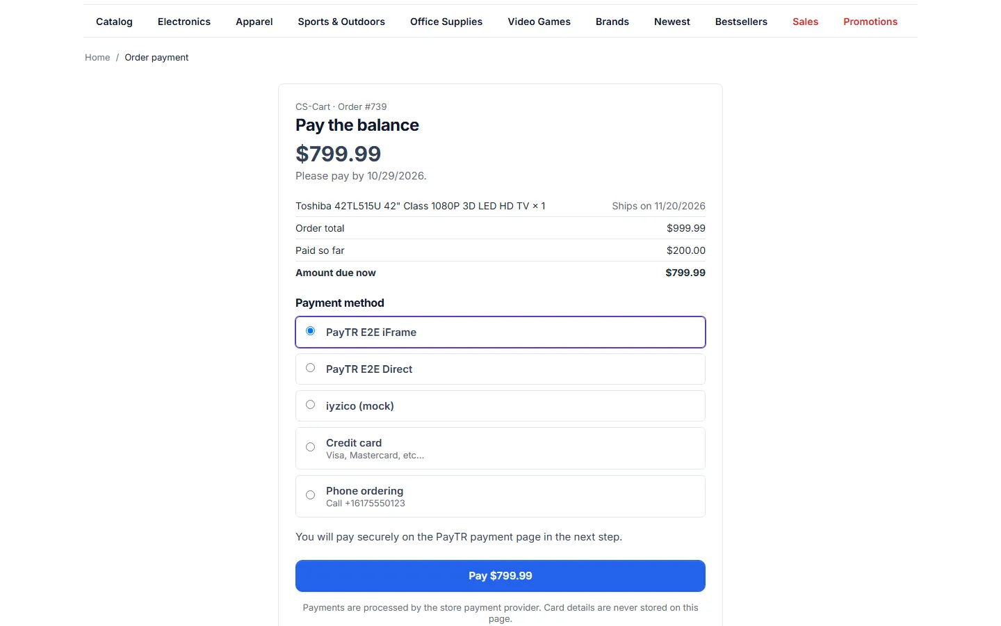 The balance payment page