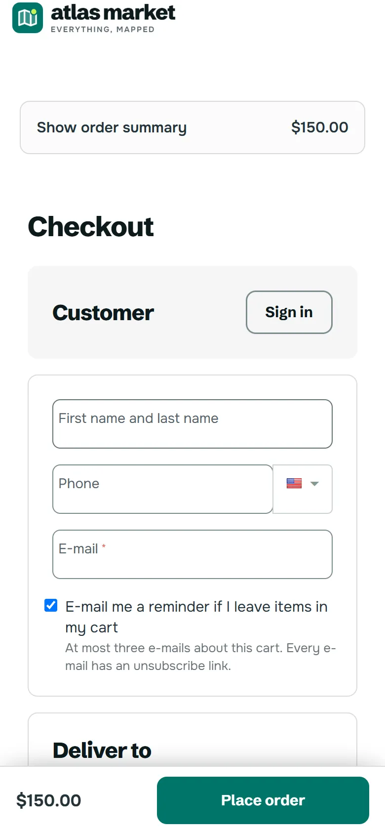 Phone checkout with the bottom bar