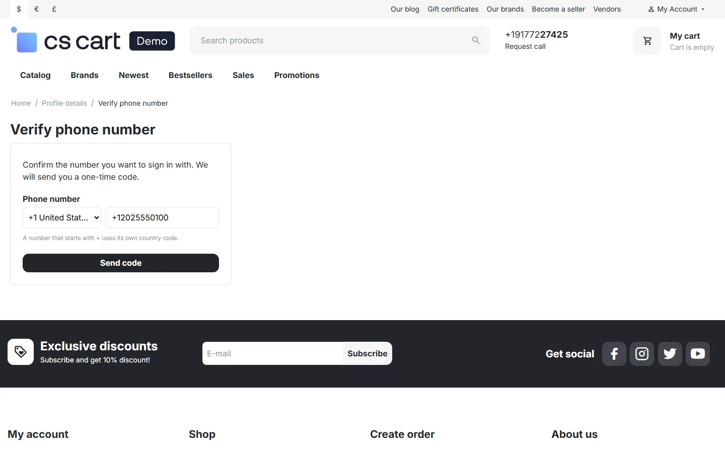 Verify phone number page for a signed-in customer.