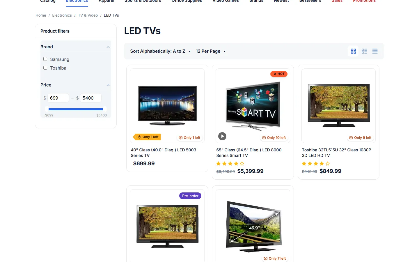 Category page: the “Pre-order” label on the product card.