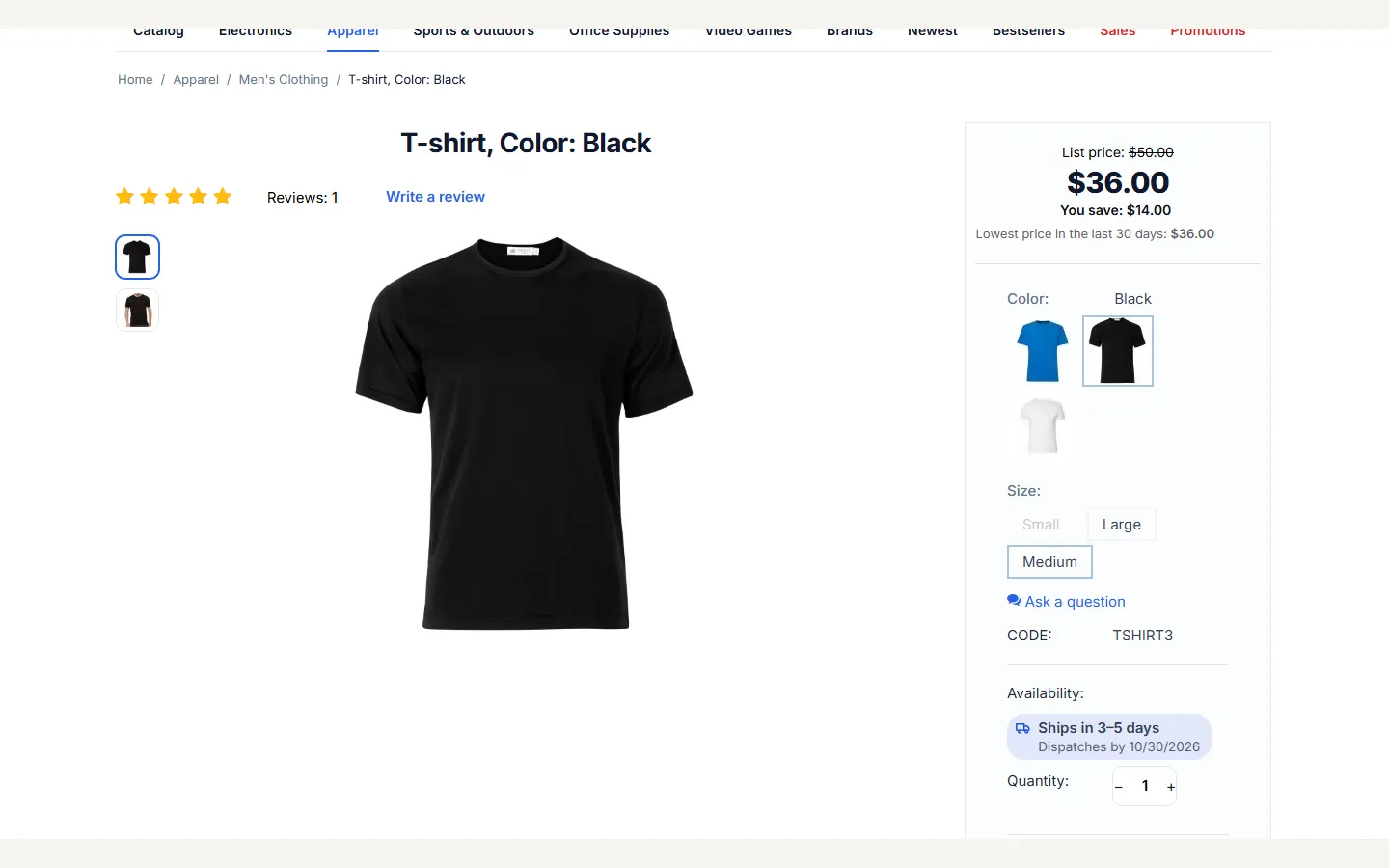 Product page: the status replaces the stock count, with the dispatch date.