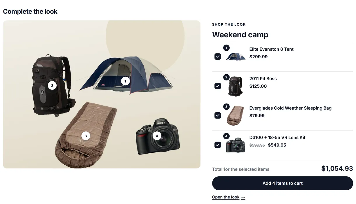 Complete the look on a product page