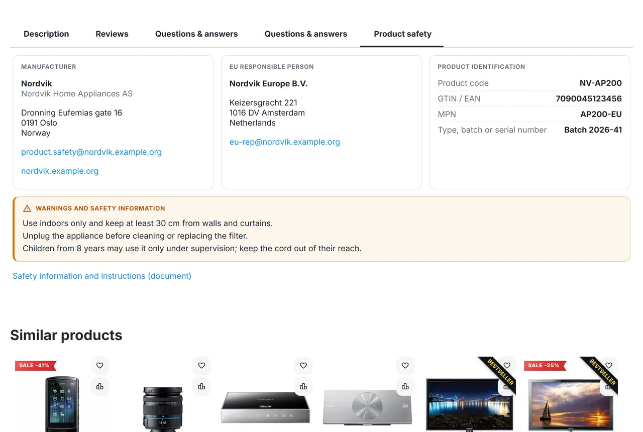 Product safety tab