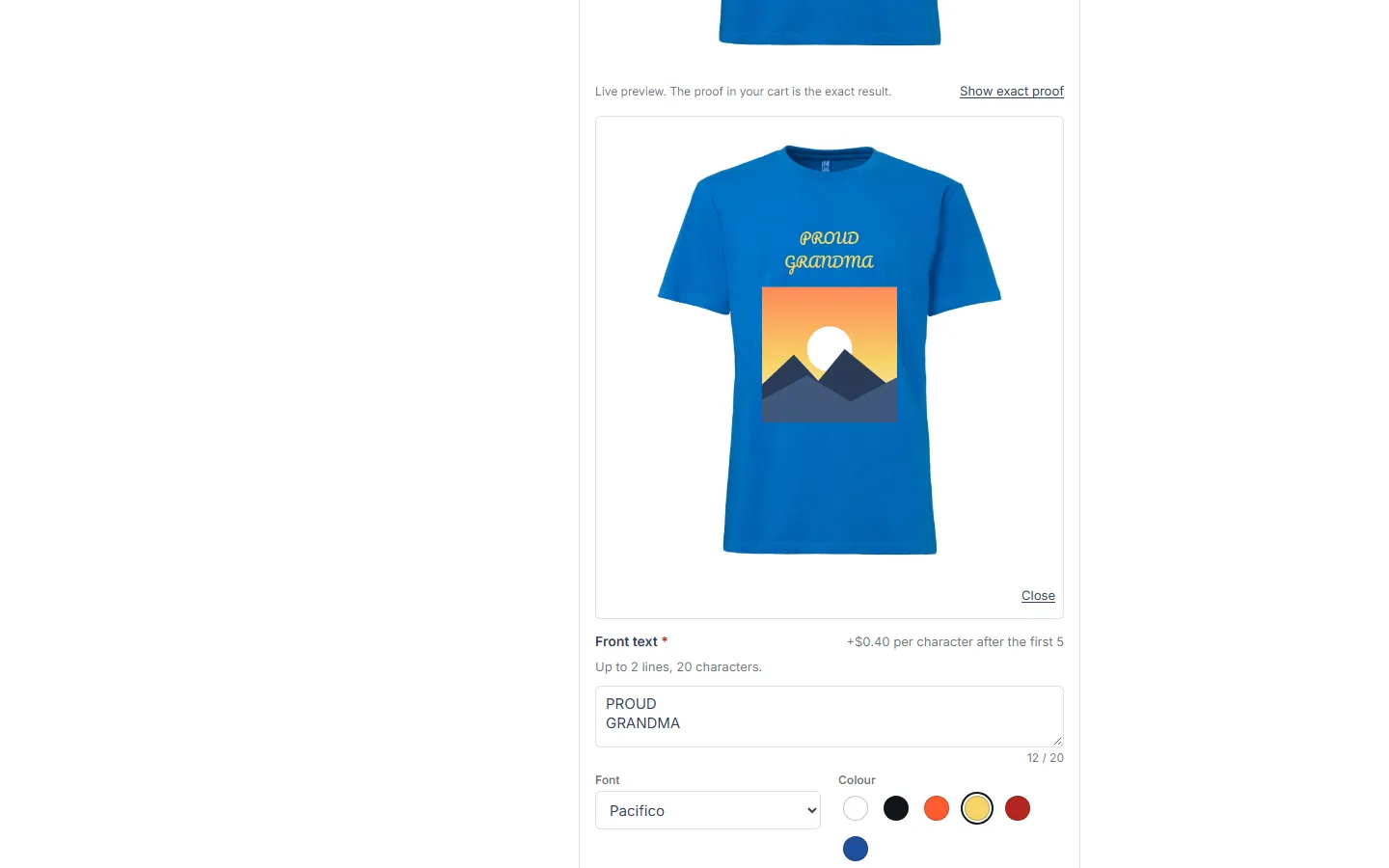 “Show exact proof”: the server-rendered proof on the product page.
