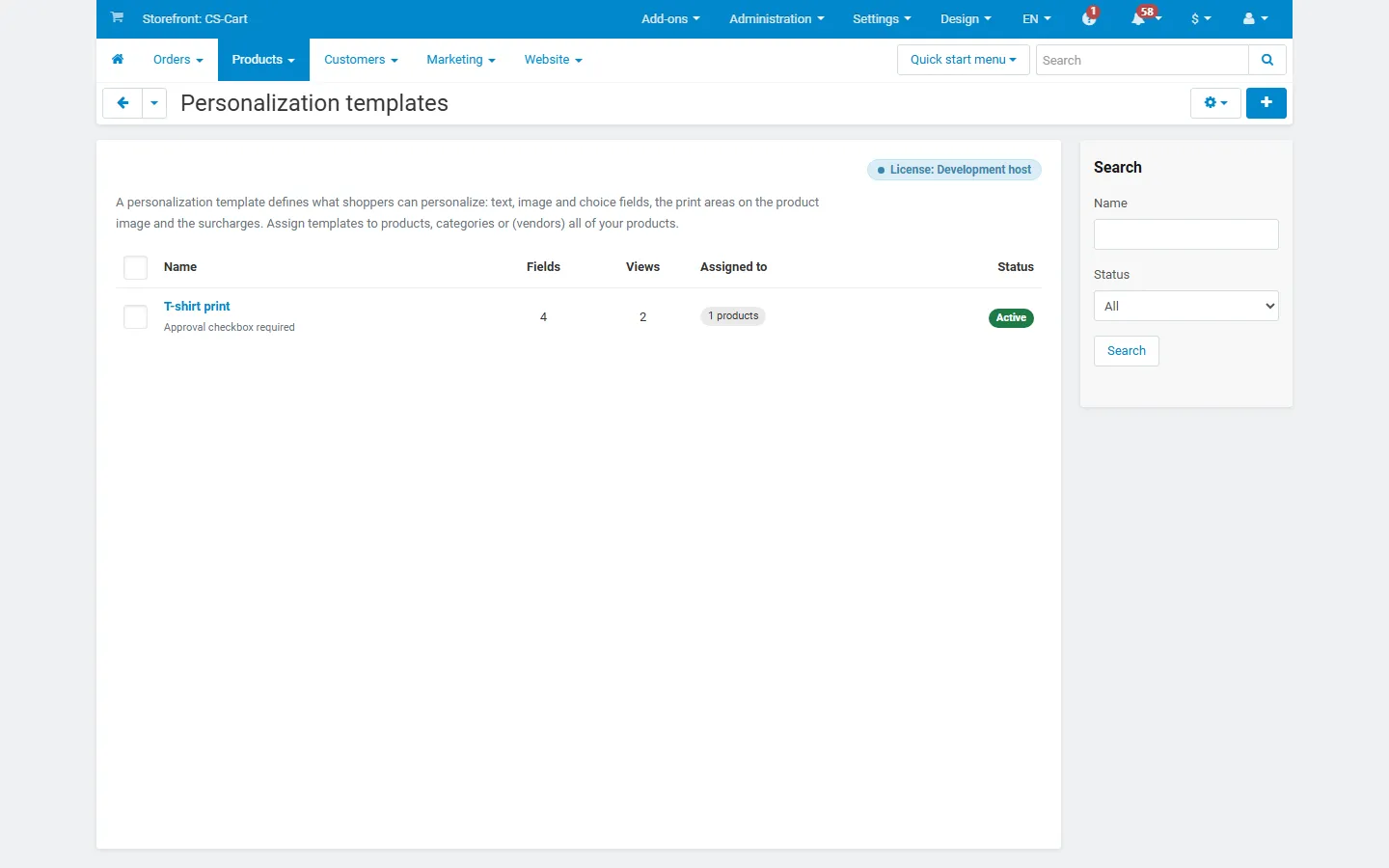 Products > Personalization templates.