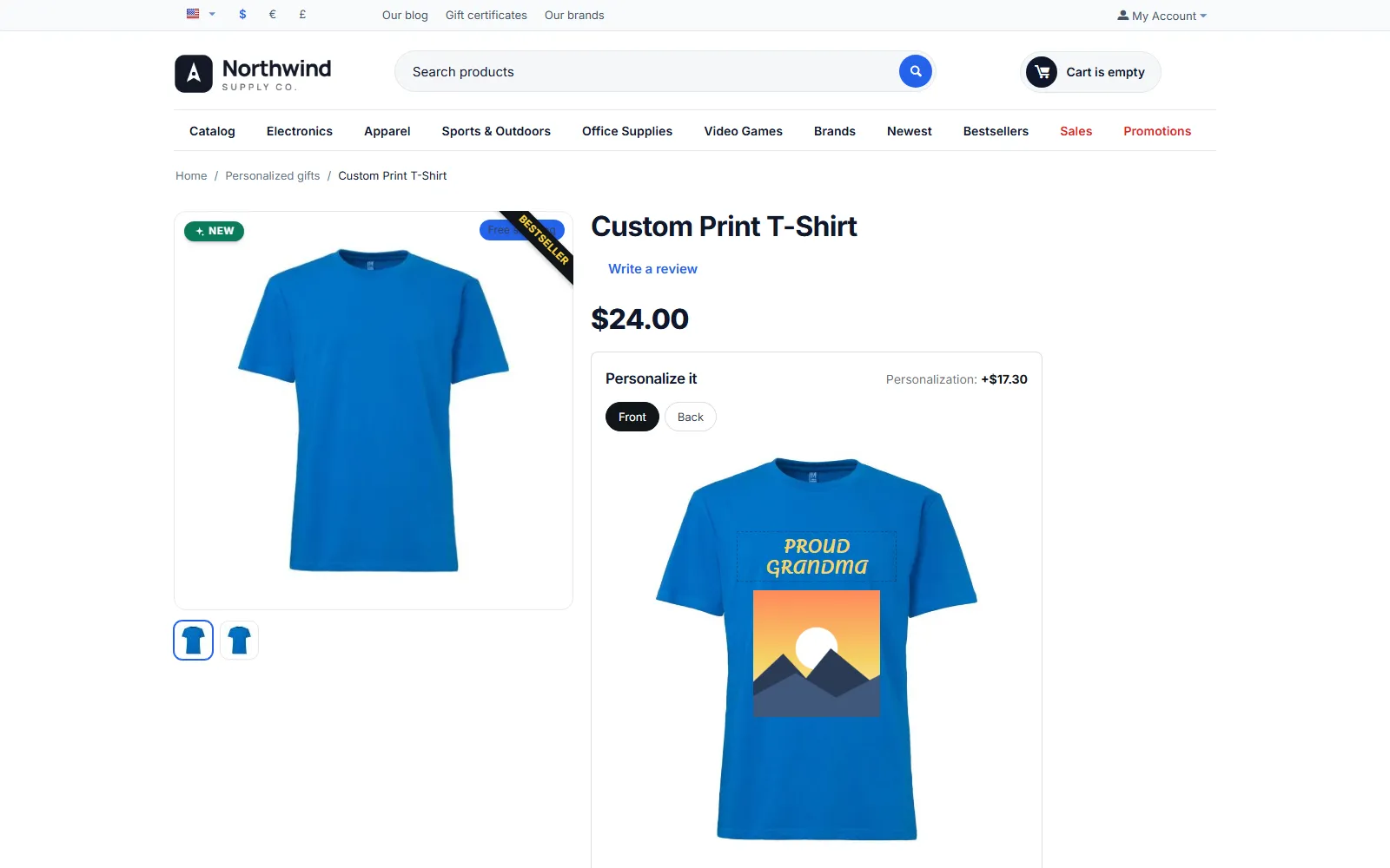 Product page with the personalizer and the live preview.