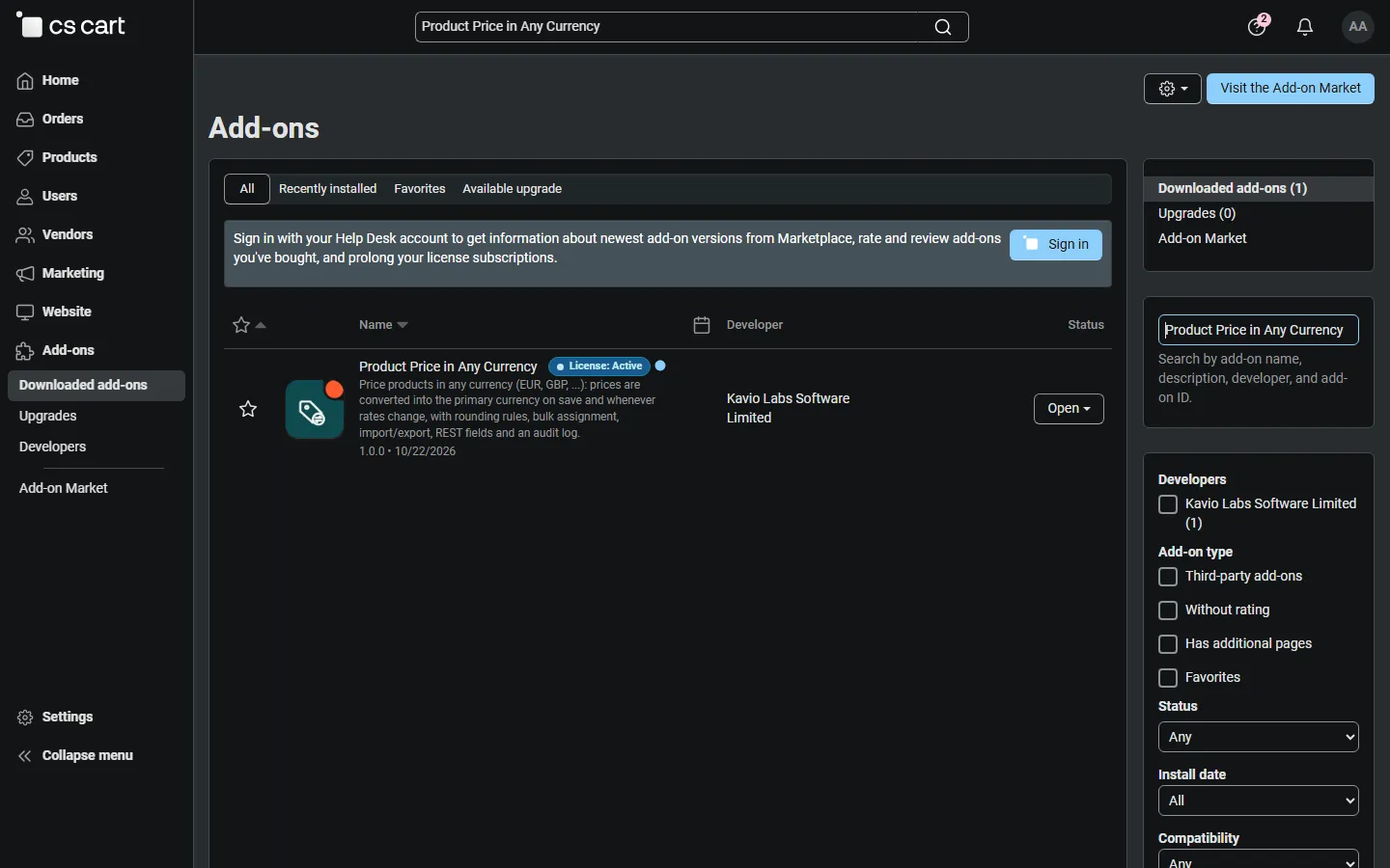 Add-ons list with Product Price in Any Currency (placeholder icon until the integration step).