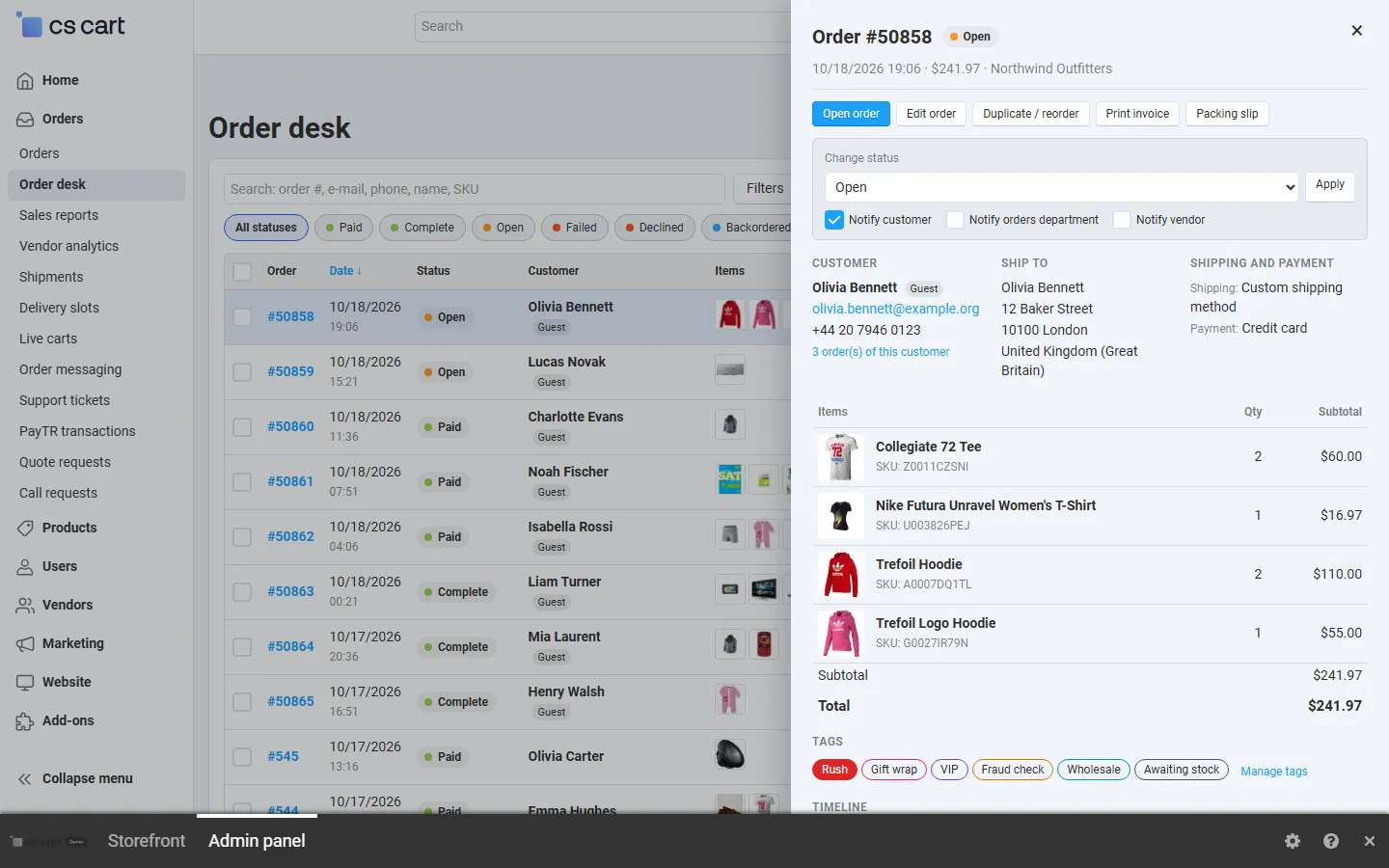 Quick view drawer